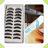 Kit 10 Cílios Postiços +1 tubo de Cola de Cilios